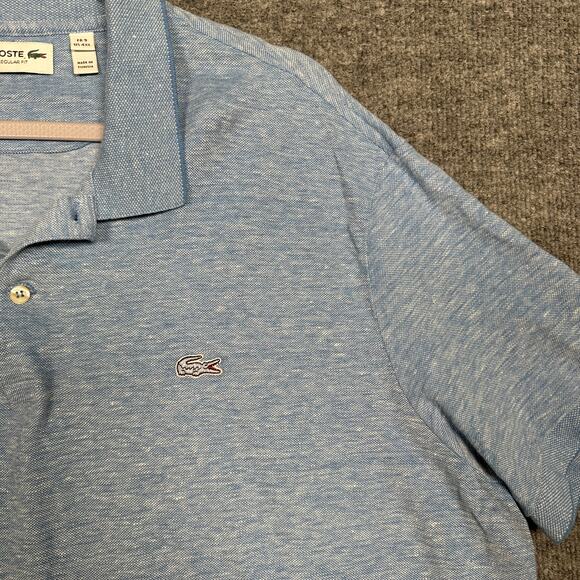 Lacoste Mens Size 4XL Regular Fit Polo Shirt Light Blue Linen Cotton Blend Golf - Picture 3 of 7